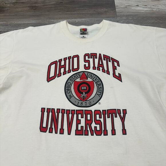 Vintage 90s Ohio State University OSU Fruit of the Loom White Mens XL T-Shirt - Picture 1 of 9